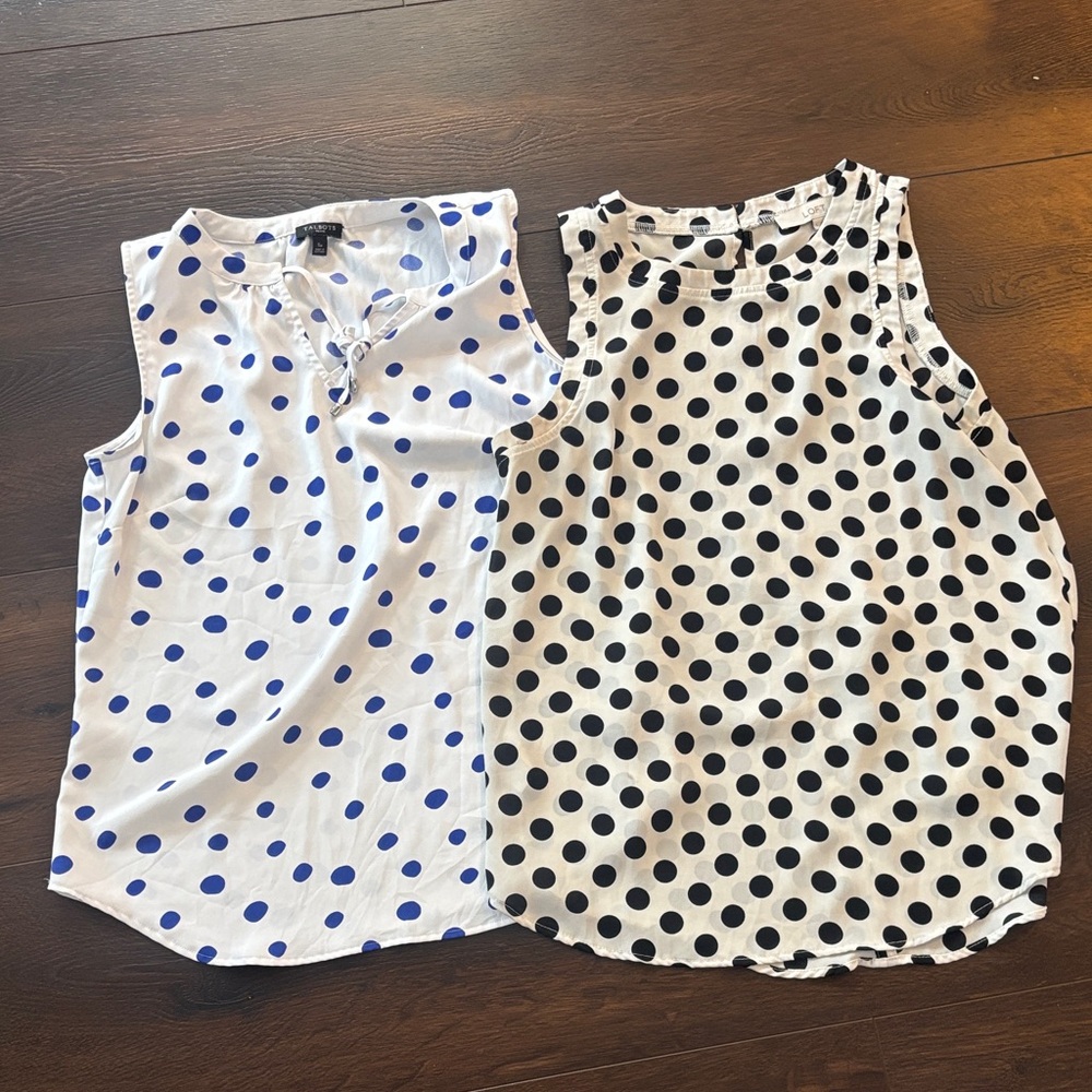 Polka Dot Sleeveless Blouses - Blue and Black
